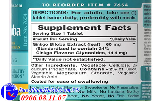 Puritan Pride Ginkgo Biloba 60mg 120 viên