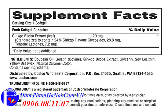 Ginkgo biloba 120mg trunature của Mỹ 340 viên