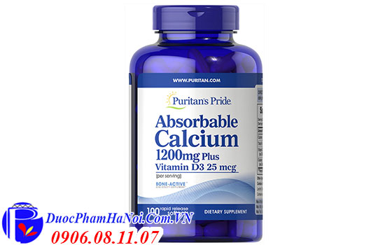 Puritan's pride absorbable calcium 1200mg plus vitamin d3 25 mcg 100 viên