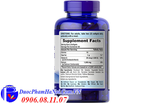 Puritan's pride absorbable calcium 1200mg plus vitamin d3 25 mcg 100 viên