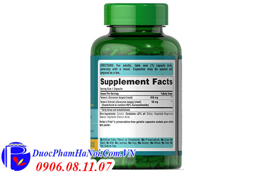 Puritan's pride turmeric curcumin 500mg 180 viên