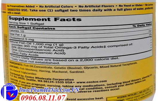 dầu cá kirkland fish oil 1000mg hộp 400 viên