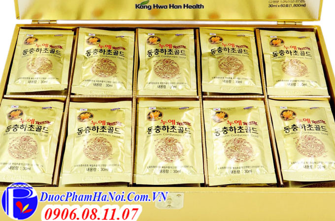 Đông Trùng Hạ Thảo Hộp Gỗ Vàng 60 Gói Bio Silkworm Cordyceps