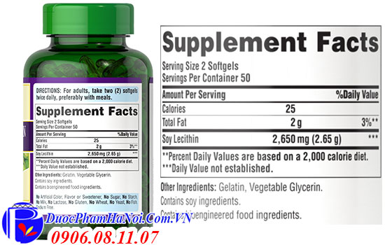 Puritan's pride soy lecithin 1325mg 100 viên