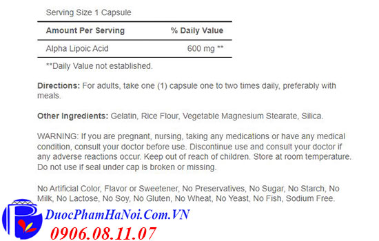 Puritan's pride alpha lipoic acid 600mg 60 viên