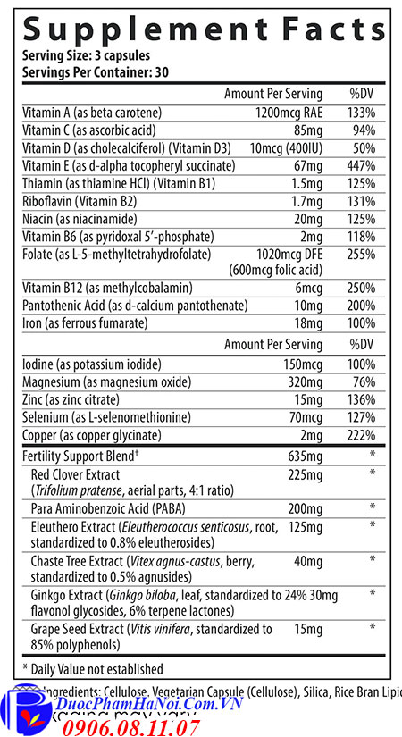 FertilAid Multivitamin For Women 90 vien cua My