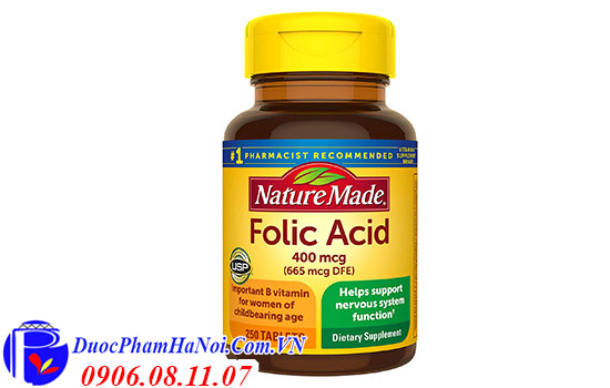 Nature made acid folic 400mcg 250 viên của Mỹ