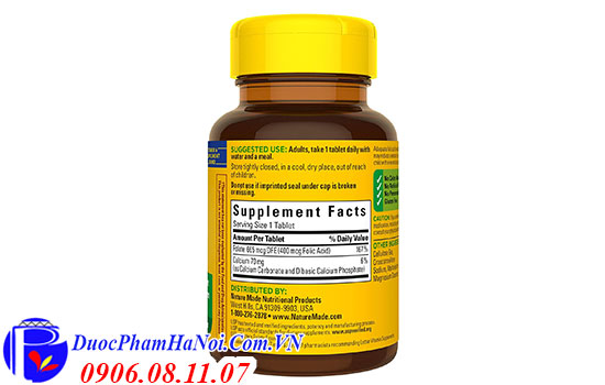 Nature made acid folic 400mcg 250 viên của Mỹ
