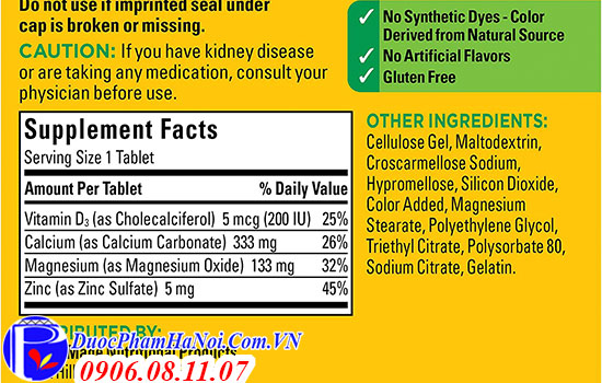 Nature made calcium magnesium zinc D3 300 viên