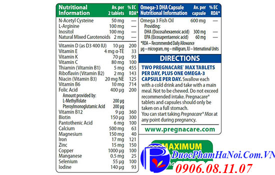 Pregnacare max bầu mẫu mới chính hãng