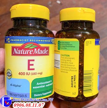 Vitamin E Nature Made Tự Nhiên 400IU 180mG Chính Hãng Của Mỹ